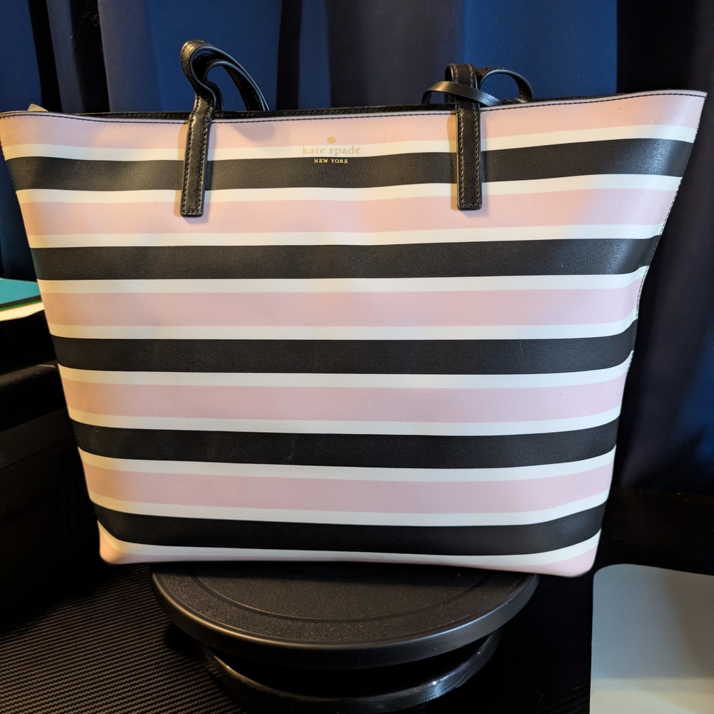 Kate Spade Pink and Black Striped Tote Bag